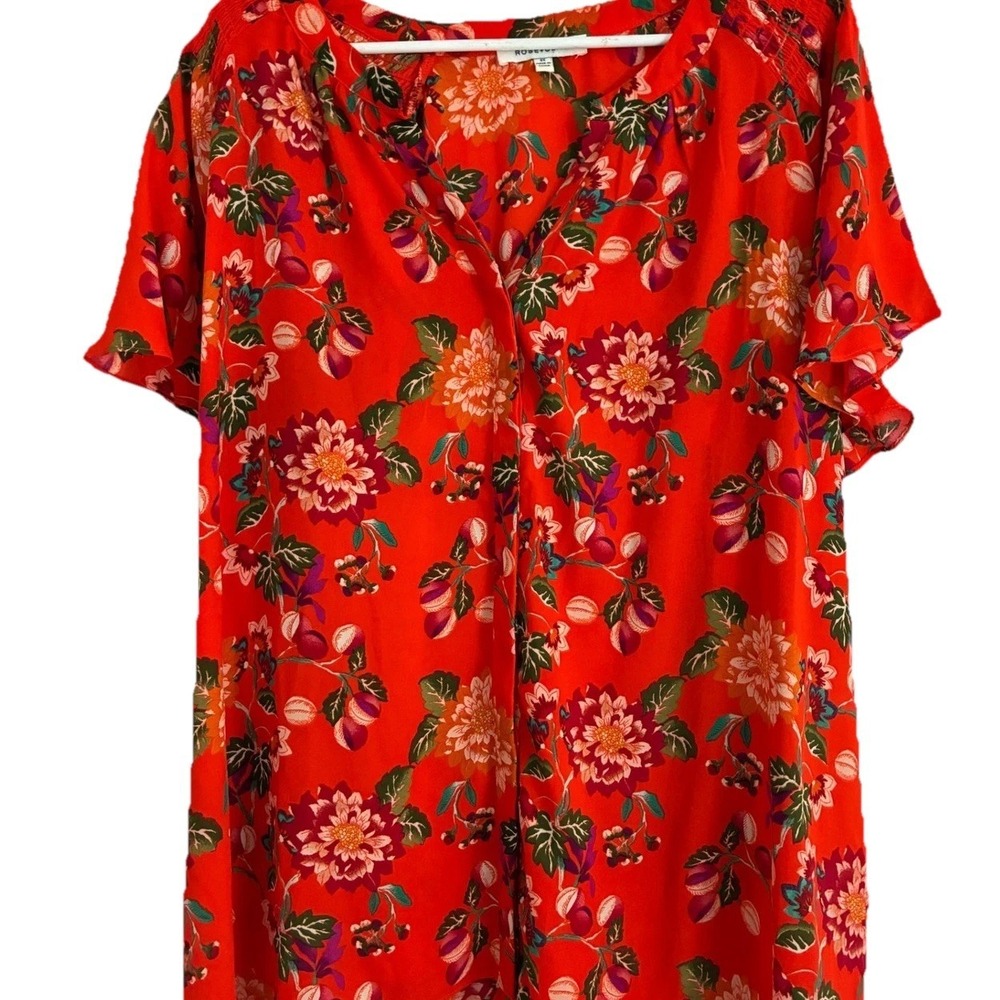 Ro&De Floral Blouse Womens‎ XL Flutter Sleeve V-Neck Pleated Shoulder Top Blouse